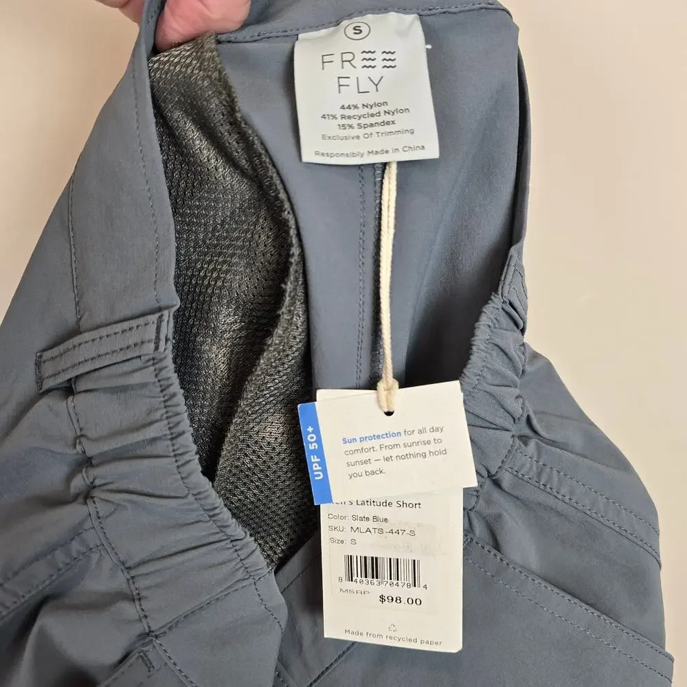 Free Fly Men's Latitude Short Size S Slate Blue Chino Performance UPF 50+